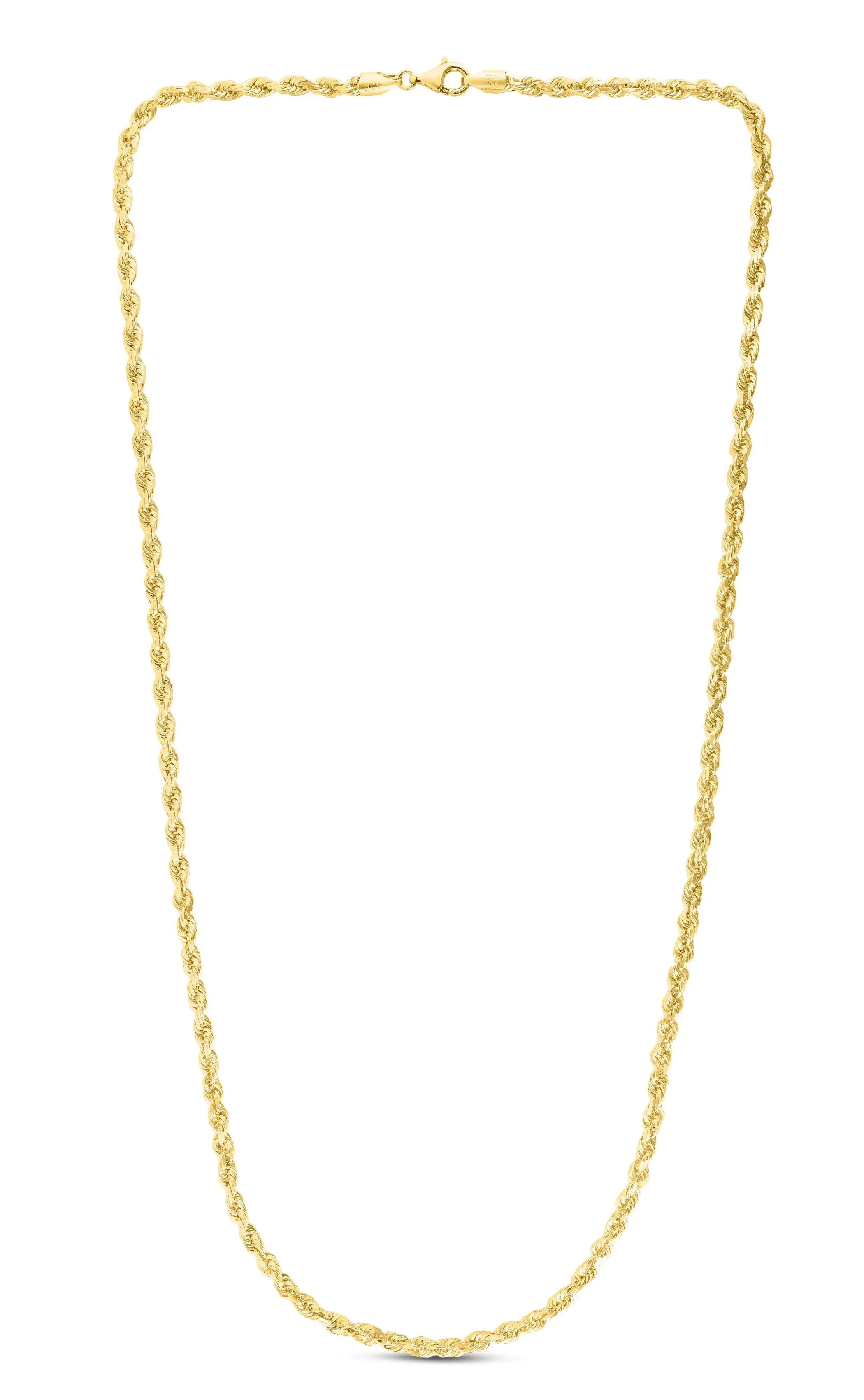 10K Yellow Gold 3.0mm Hollow Diamond Cut Rope Chain 18", 20", 22", 24"