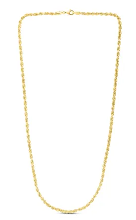 10K Yellow Gold 3.0mm Hollow Diamond Cut Rope Chain 18", 20", 22", 24"