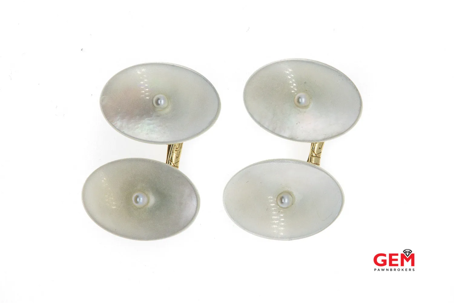 14 KT Yellow Gold Shell Mother of Pearl Bridge Cufflinks
