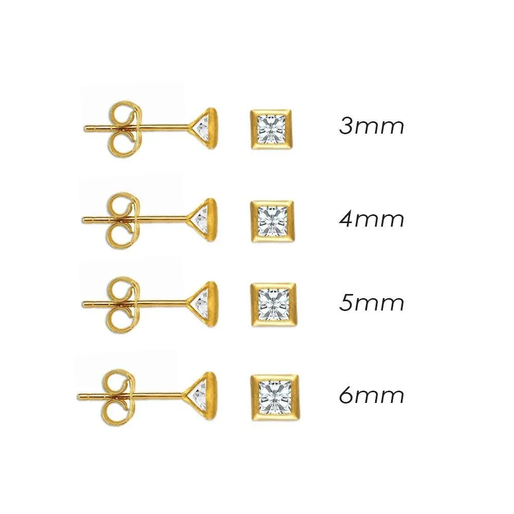 14E00016. - 14 Karat Yellow Gold Push Back Bezel Square CZ Stud Earring