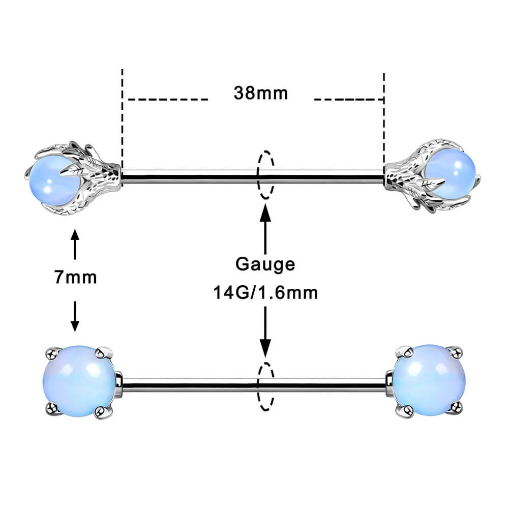 14G Dragon Claw Industrial Barbell Opal Ball Industrial Piercing