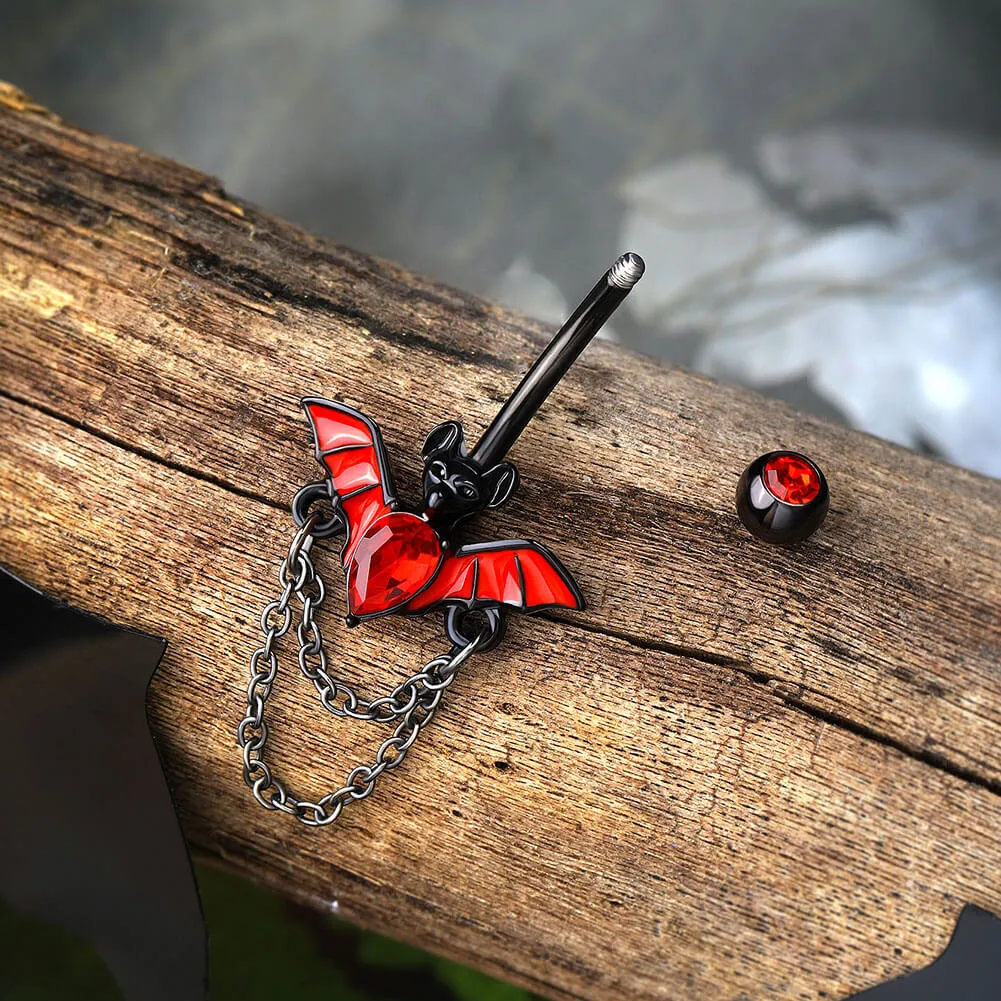 14G Red CZ Black Bat Chain Belly Button Ring