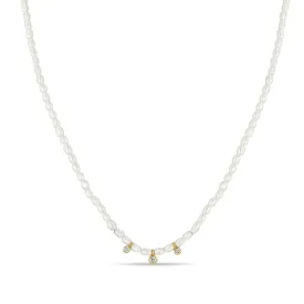 14k 3 Graduated Diamond Bezel Rice Pearl Necklace