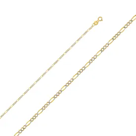 14K Gold 1.8mm Figaro 3 1 White Pave Chain