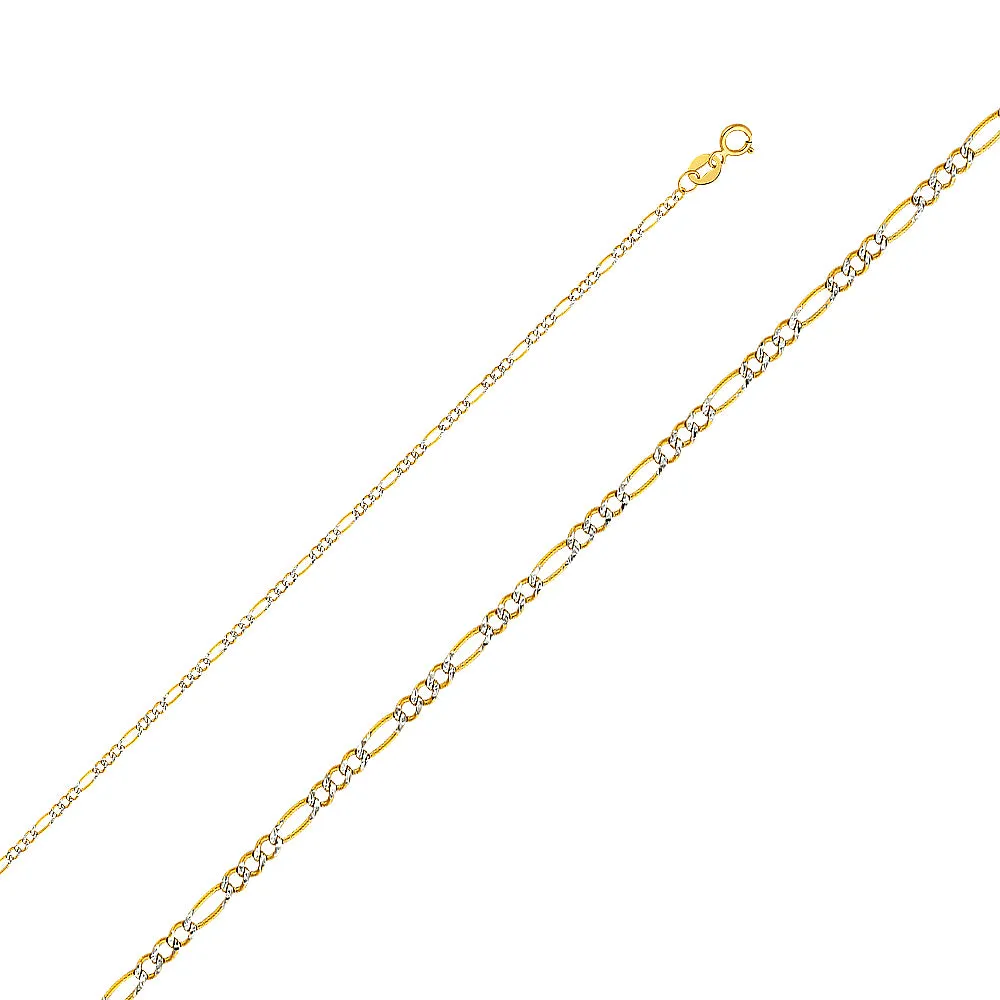 14K Gold 1.8mm Figaro 3 1 White Pave Chain