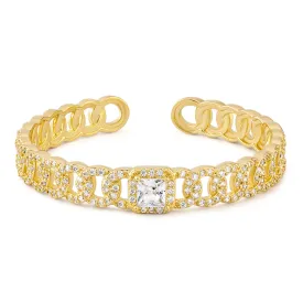 14K Gold Cuff Bangle Bracelets for Women- Zircon