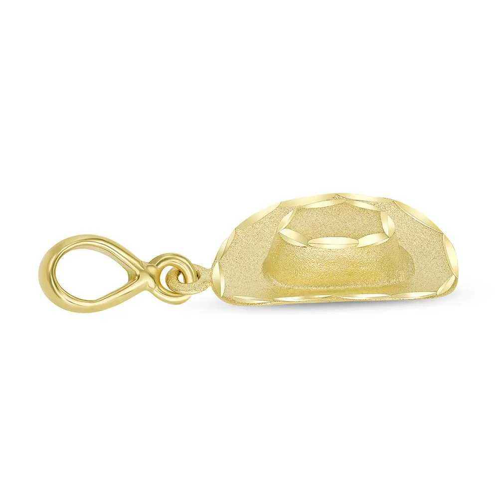 14k Gold Detailed 3D Western Cowboy Hat Pendant Necklace - Yellow Gold