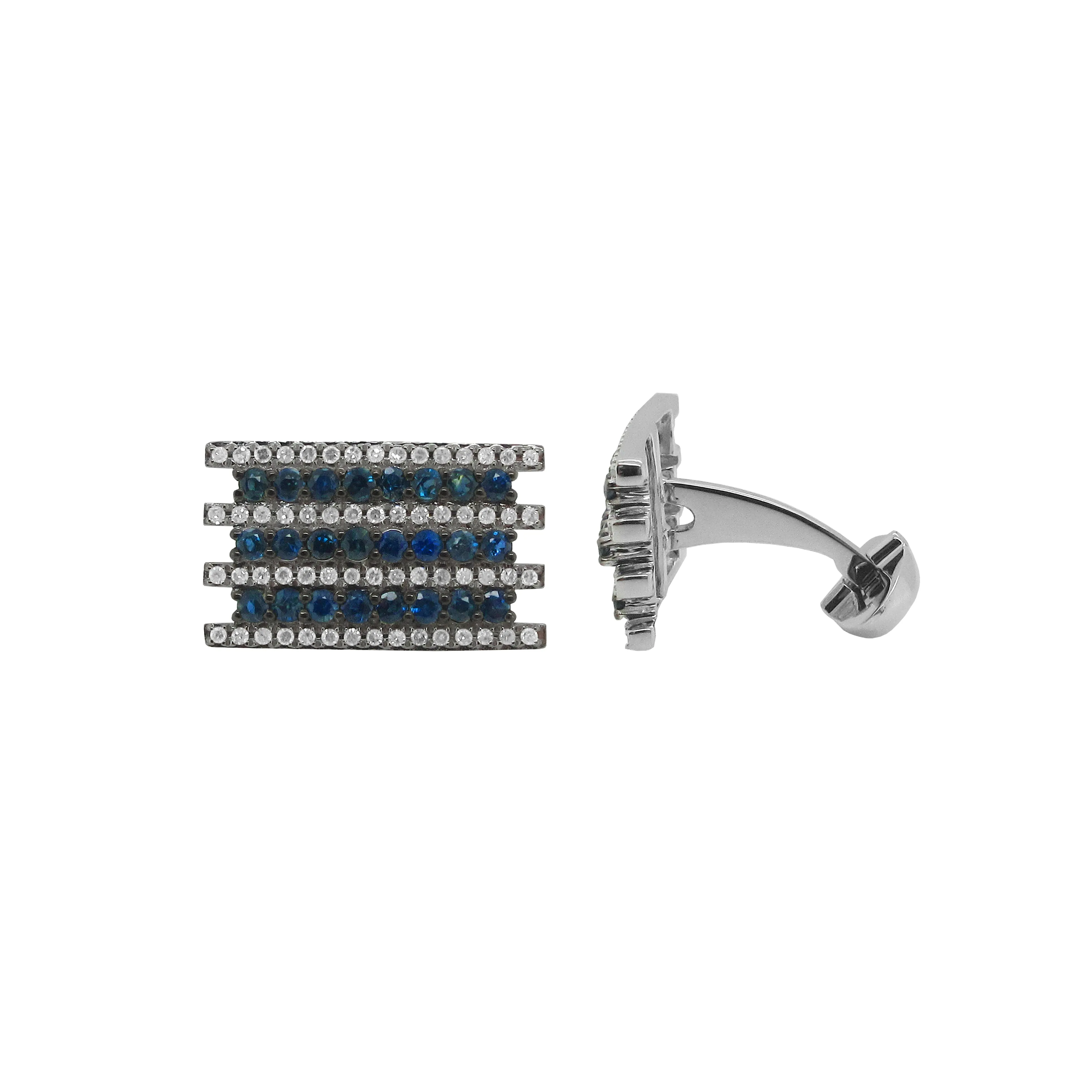 14K GOLD DIAMOND AND BLUE SAPPHIRE EMMETT CUFFLINKS