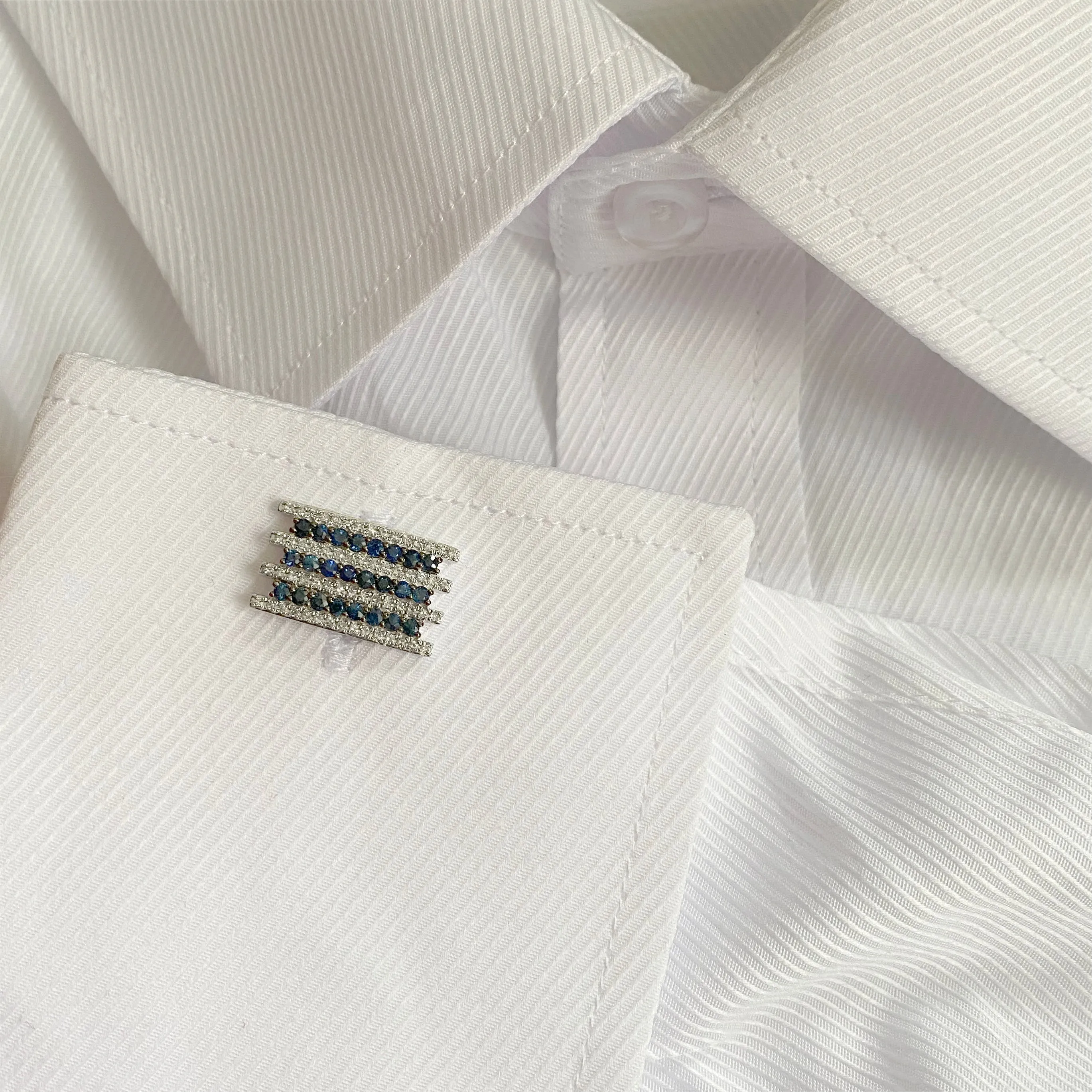 14K GOLD DIAMOND AND BLUE SAPPHIRE EMMETT CUFFLINKS