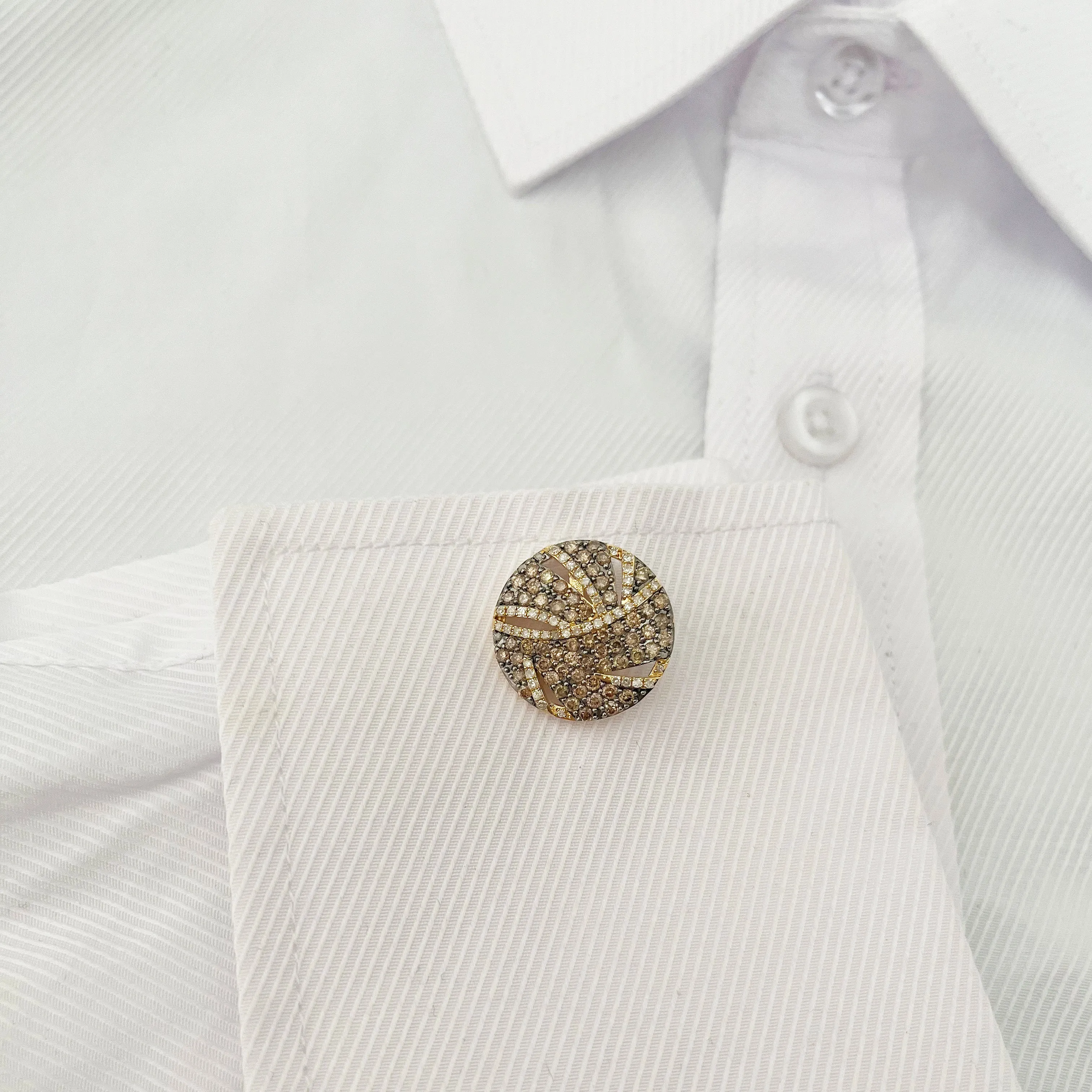 14K GOLD DIAMOND AND CHAMPAGNE DIAMOND DREW CUFFLINKS