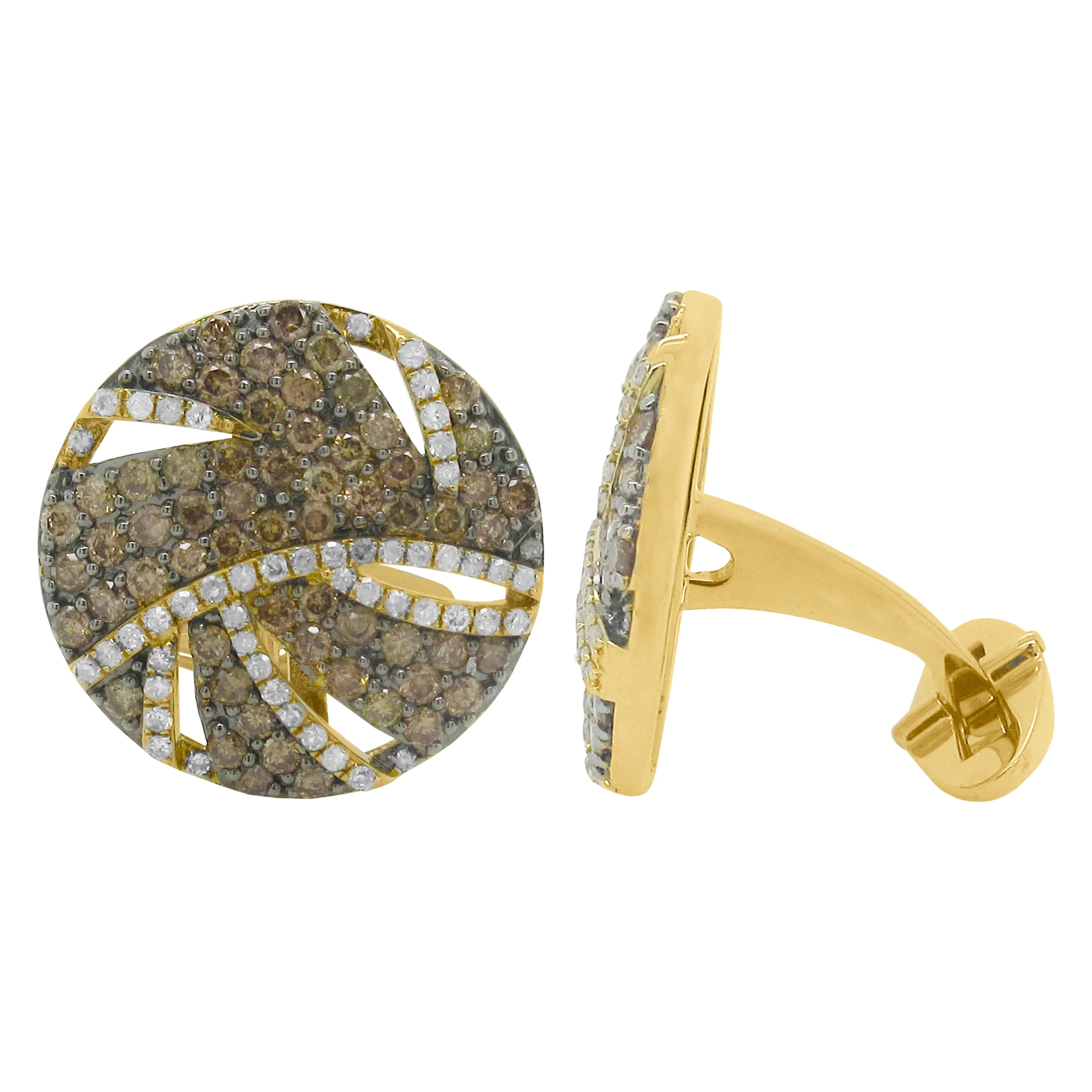 14K GOLD DIAMOND AND CHAMPAGNE DIAMOND DREW CUFFLINKS