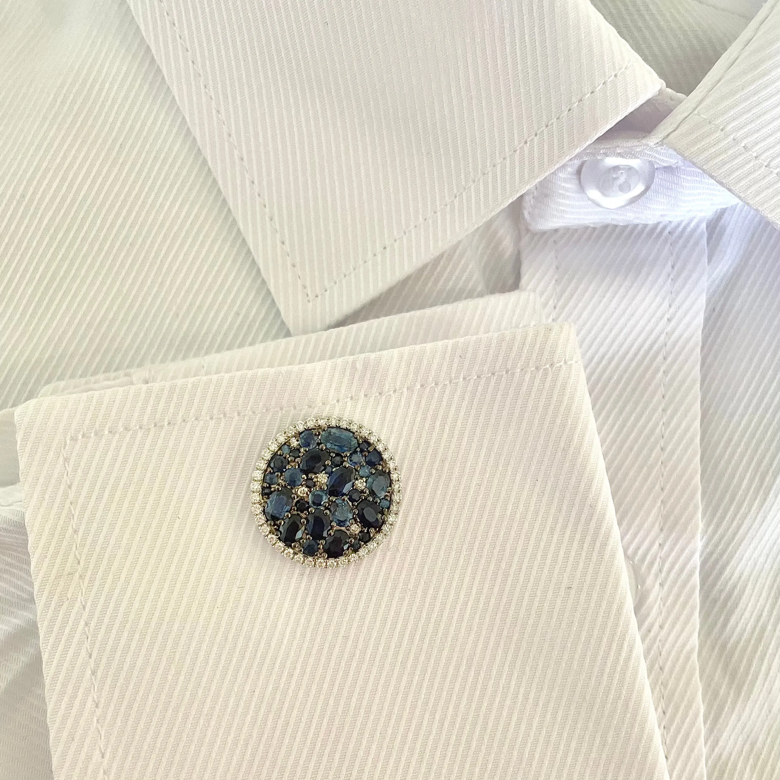 14K GOLD DIAMOND AND SAPPHIRE GABRIEL CUFFLINKS