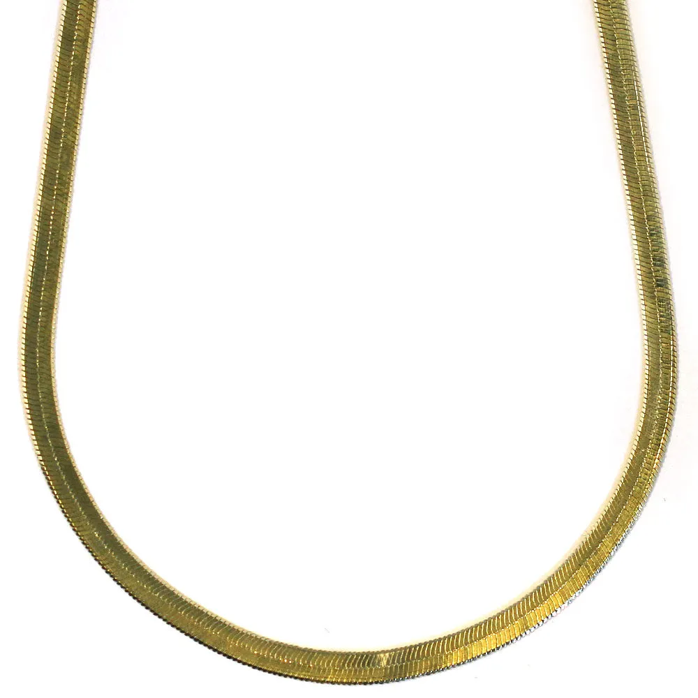 14K Gold Plated Herringbone Chain Necklace 4mm x 20 inches Brass