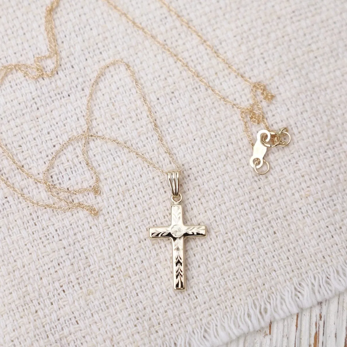 14k Small Fancy English Cross Necklace