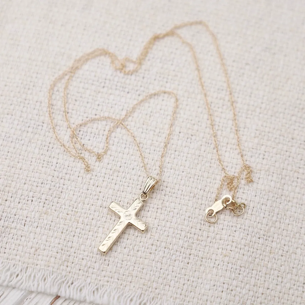 14k Small Fancy English Cross Necklace