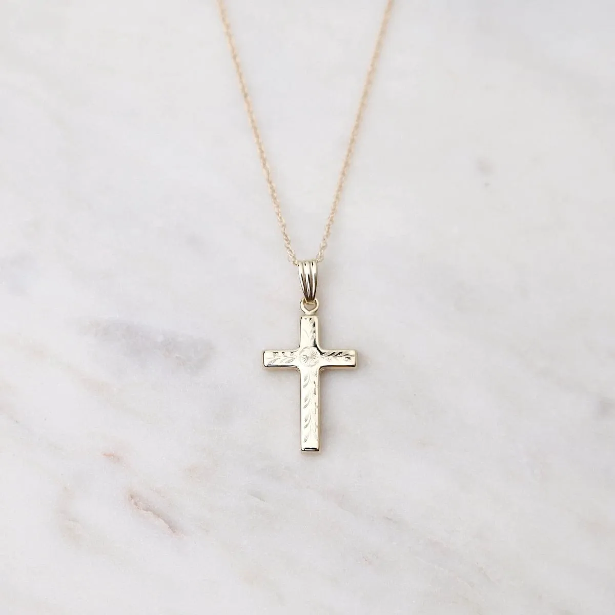 14k Small Fancy English Cross Necklace