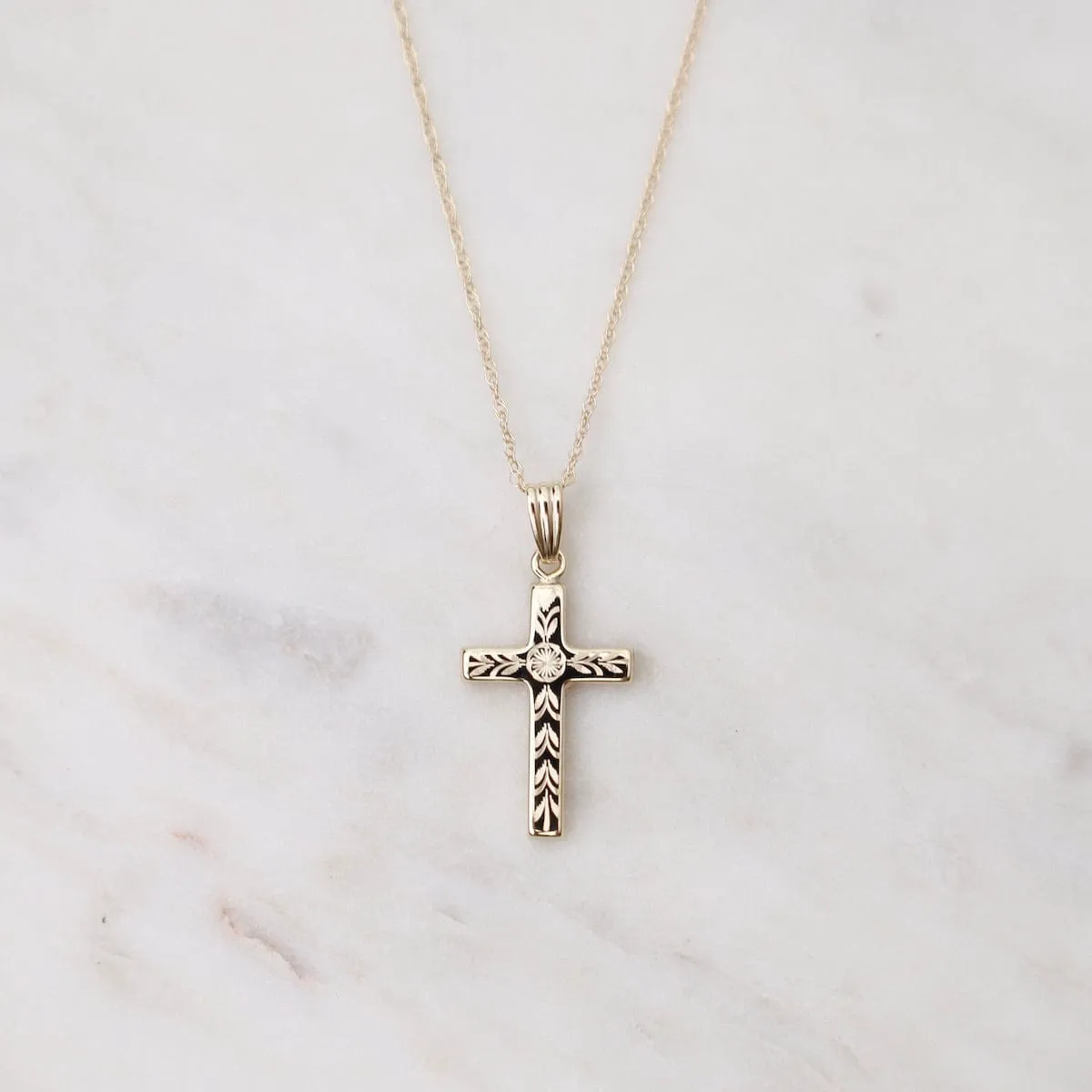 14k Small Fancy English Cross Necklace