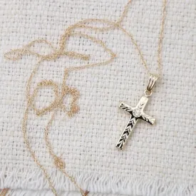 14k Small Fancy English Cross Necklace