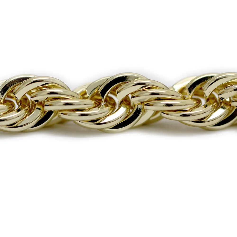 18K Gold Plated Rope Chain Necklace 10mm x 24 Inches