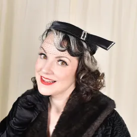1950s Black Satin Vintage Pearl Hat