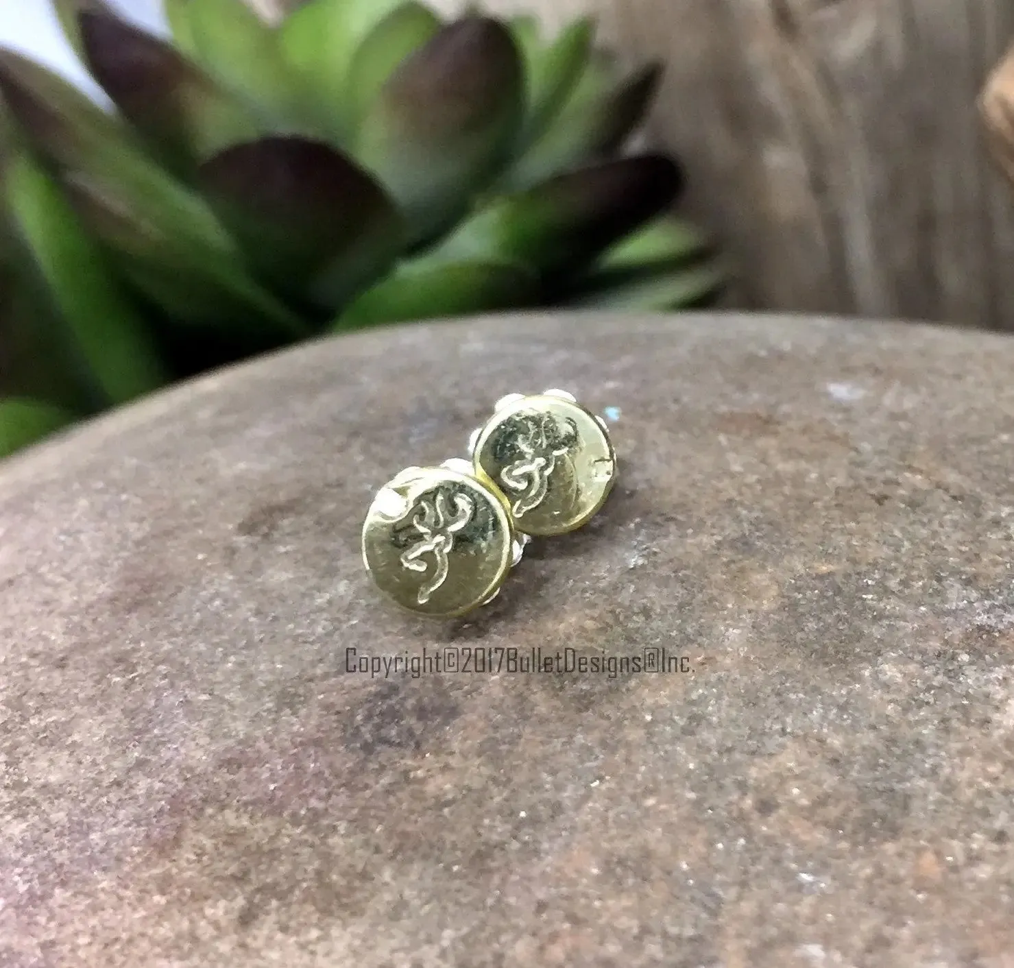 22 Caliber Rifle Brass Bullet Head Stud Earrings - Deer