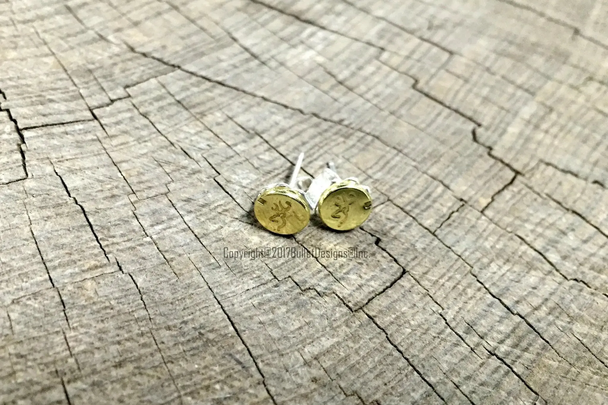 22 Caliber Rifle Brass Bullet Head Stud Earrings - Deer