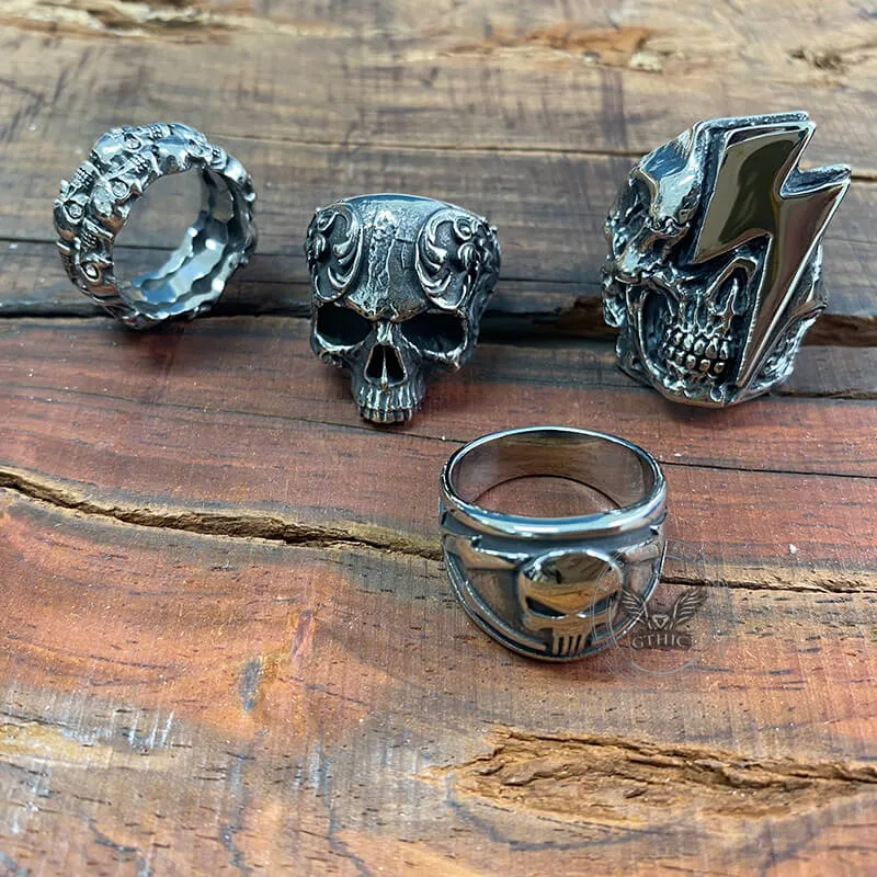 4 Pcs Stainless Steel Lightning Skull Rings Set