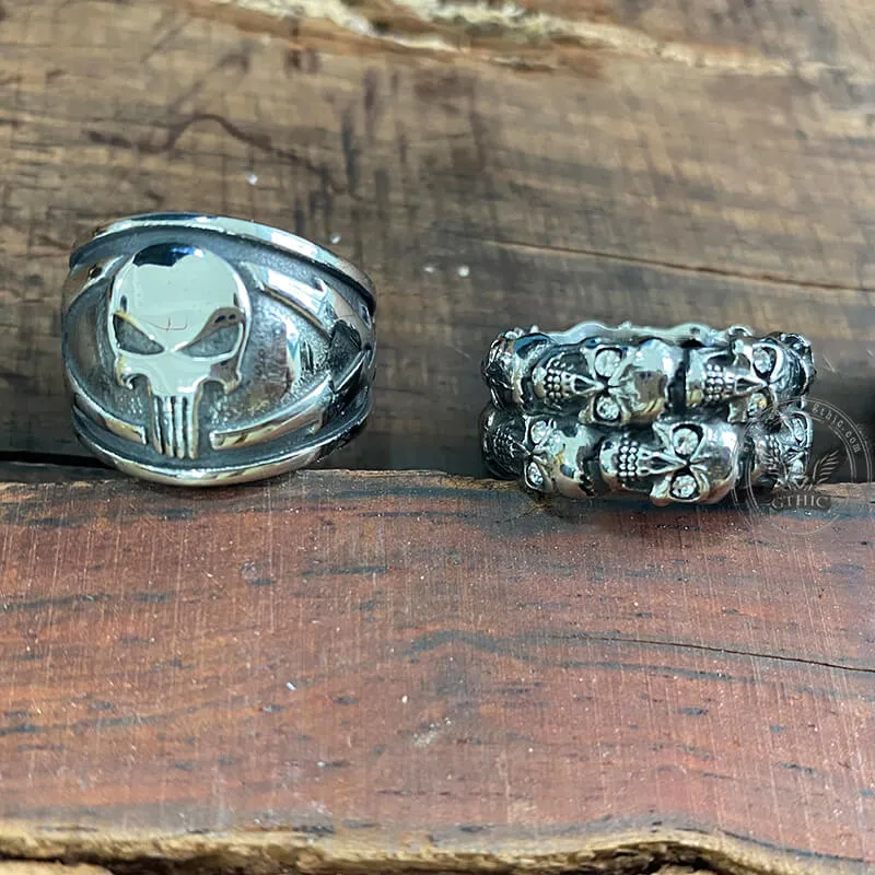 4 Pcs Stainless Steel Lightning Skull Rings Set