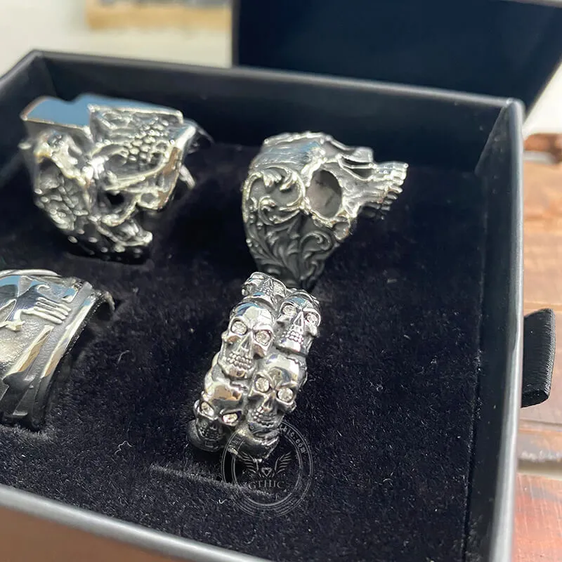 4 Pcs Stainless Steel Lightning Skull Rings Set