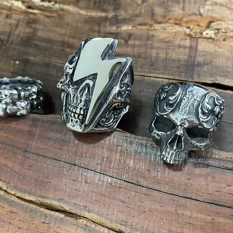 4 Pcs Stainless Steel Lightning Skull Rings Set