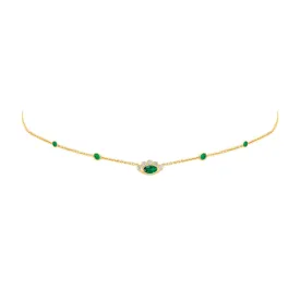 5 Emerald Orbit Bezel Choker with Angel Eye Emerald Center