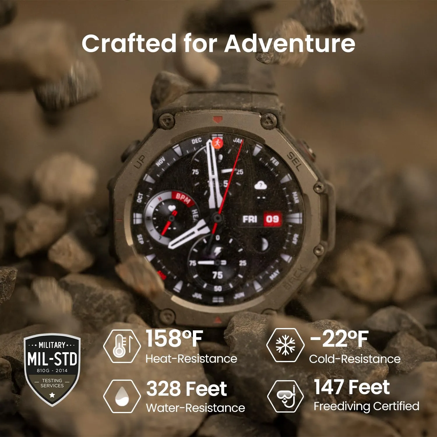 Amazfit T-Rex 3 Military Smart Watch 48mm, Fitness Watches with GPS (with Privacy), AI, Voice Control, Offline Maps, for Android or iPhone, 170 Sports Modes, 328ft Water-Resistant, Black