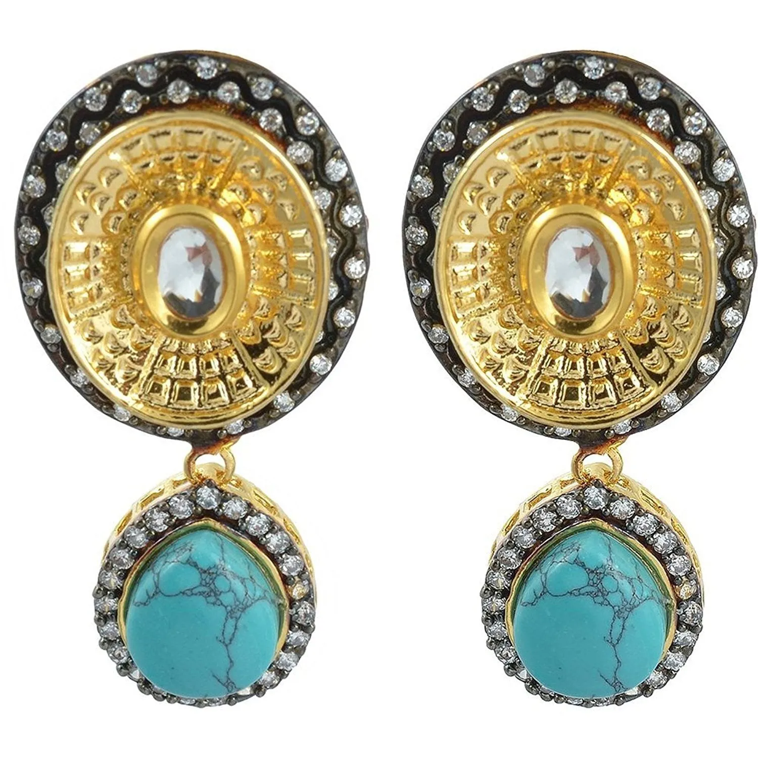Antique Gold Plated Kundan Green Drop Dangling Earring For Women