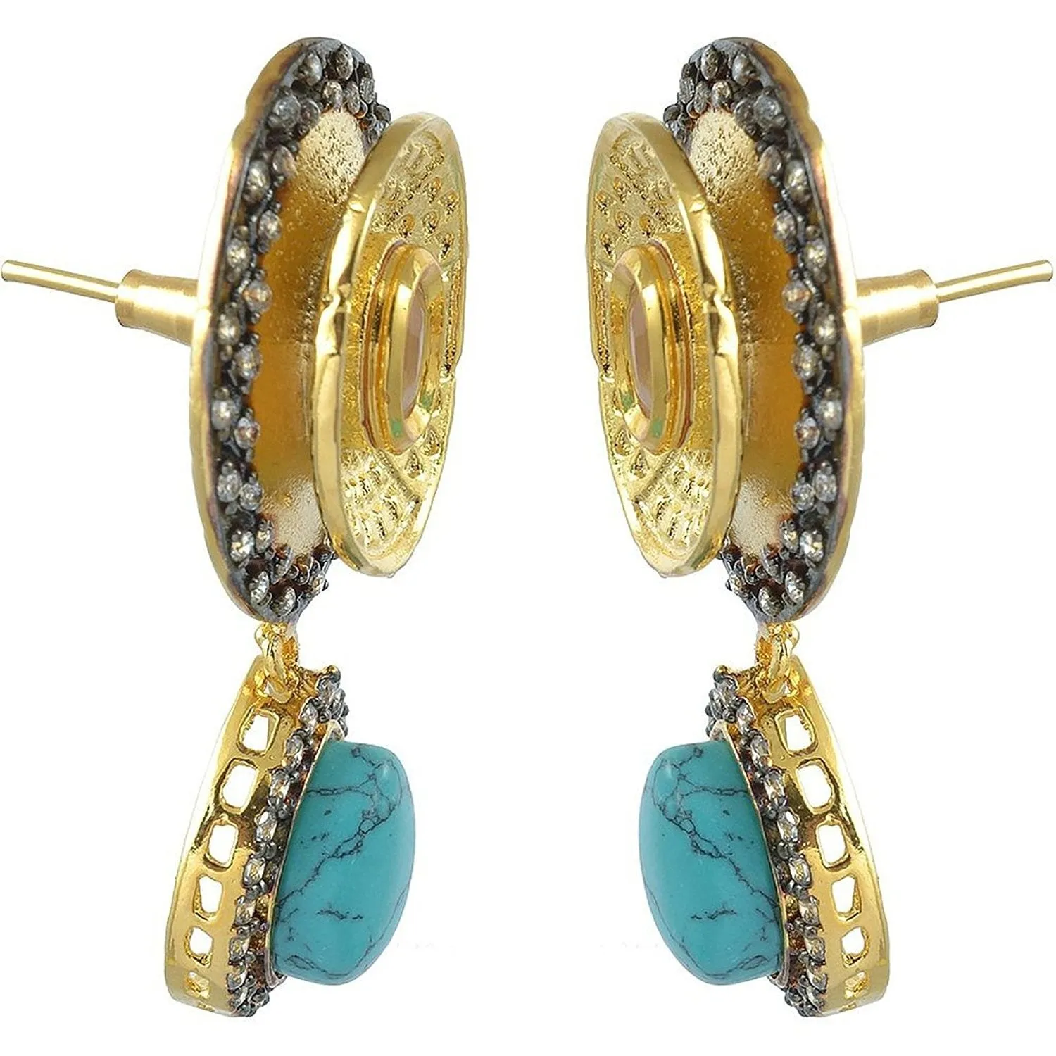 Antique Gold Plated Kundan Green Drop Dangling Earring For Women