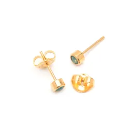 Aquamarine Crystal Stud Earrings Gold Plated