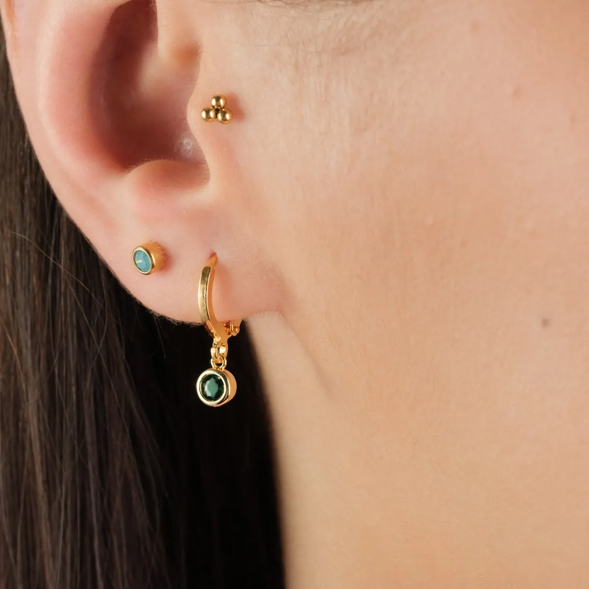 Aquamarine Crystal Stud Earrings Gold Plated