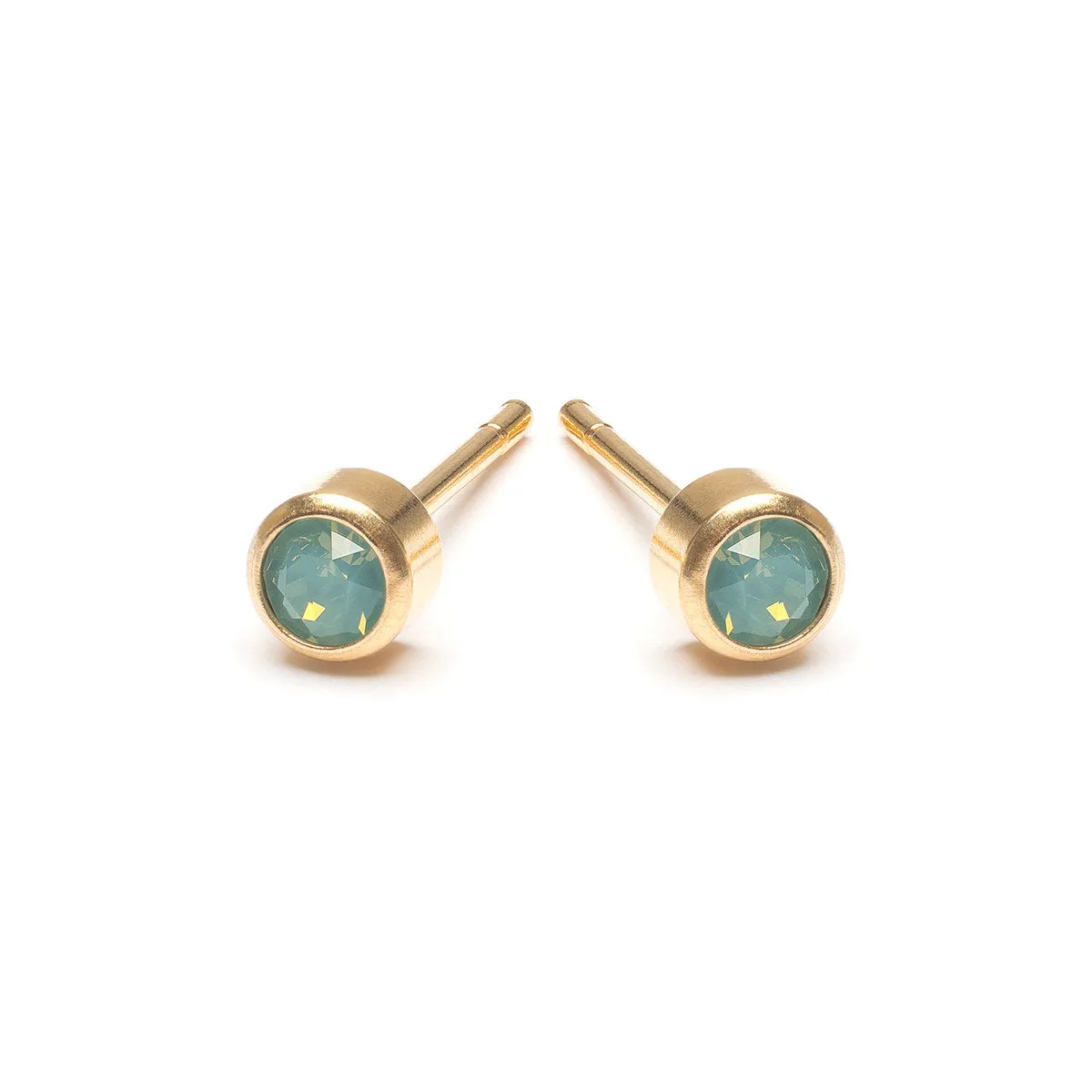 Aquamarine Crystal Stud Earrings Gold Plated