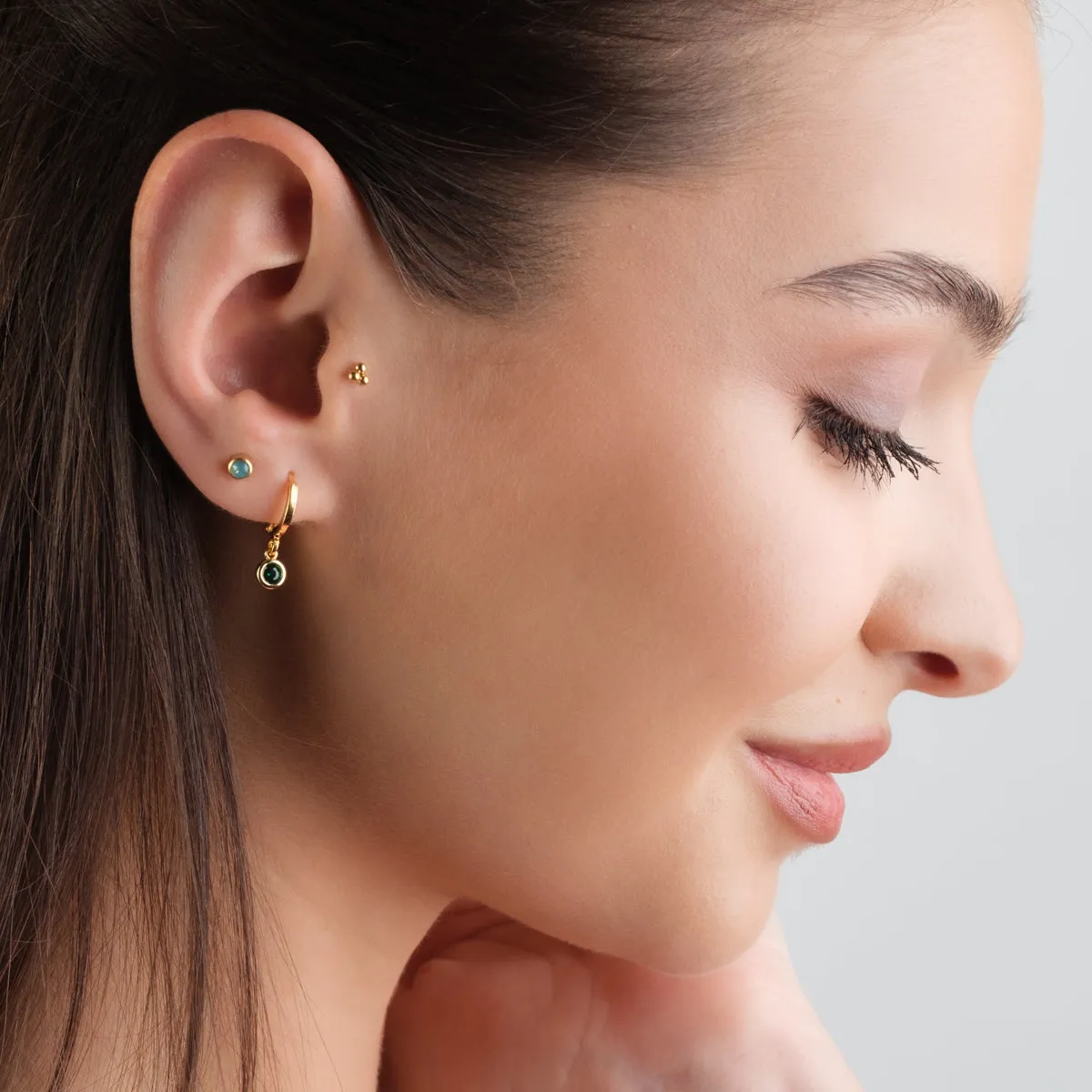 Aquamarine Crystal Stud Earrings Gold Plated