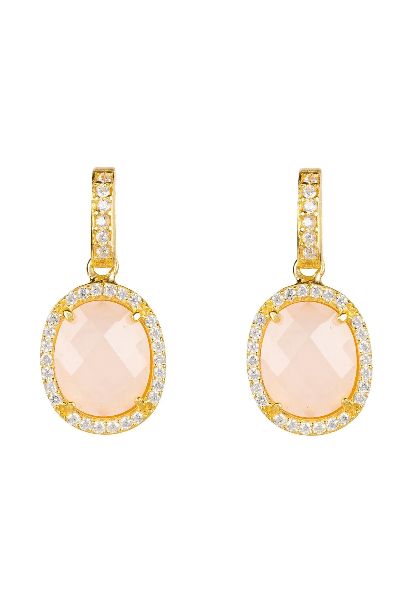 Beatrice Oval Gemstone Drop Earrings Gold Rose Quartz