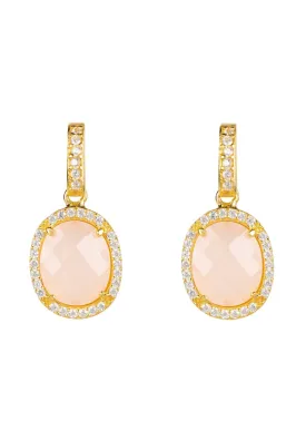 Beatrice Oval Gemstone Drop Earrings Gold Rose Quartz
