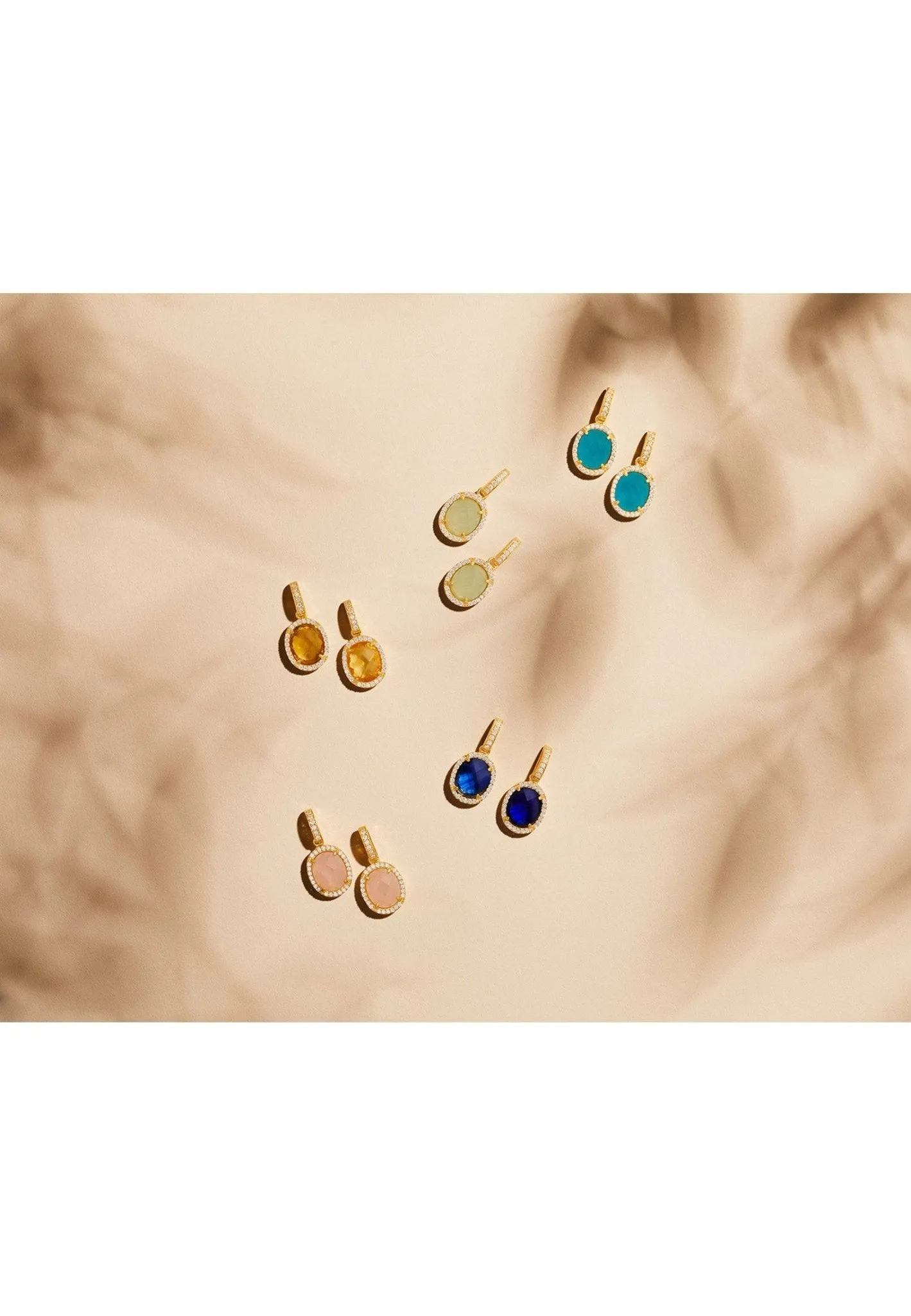 Beatrice Oval Gemstone Drop Earrings Gold Rose Quartz