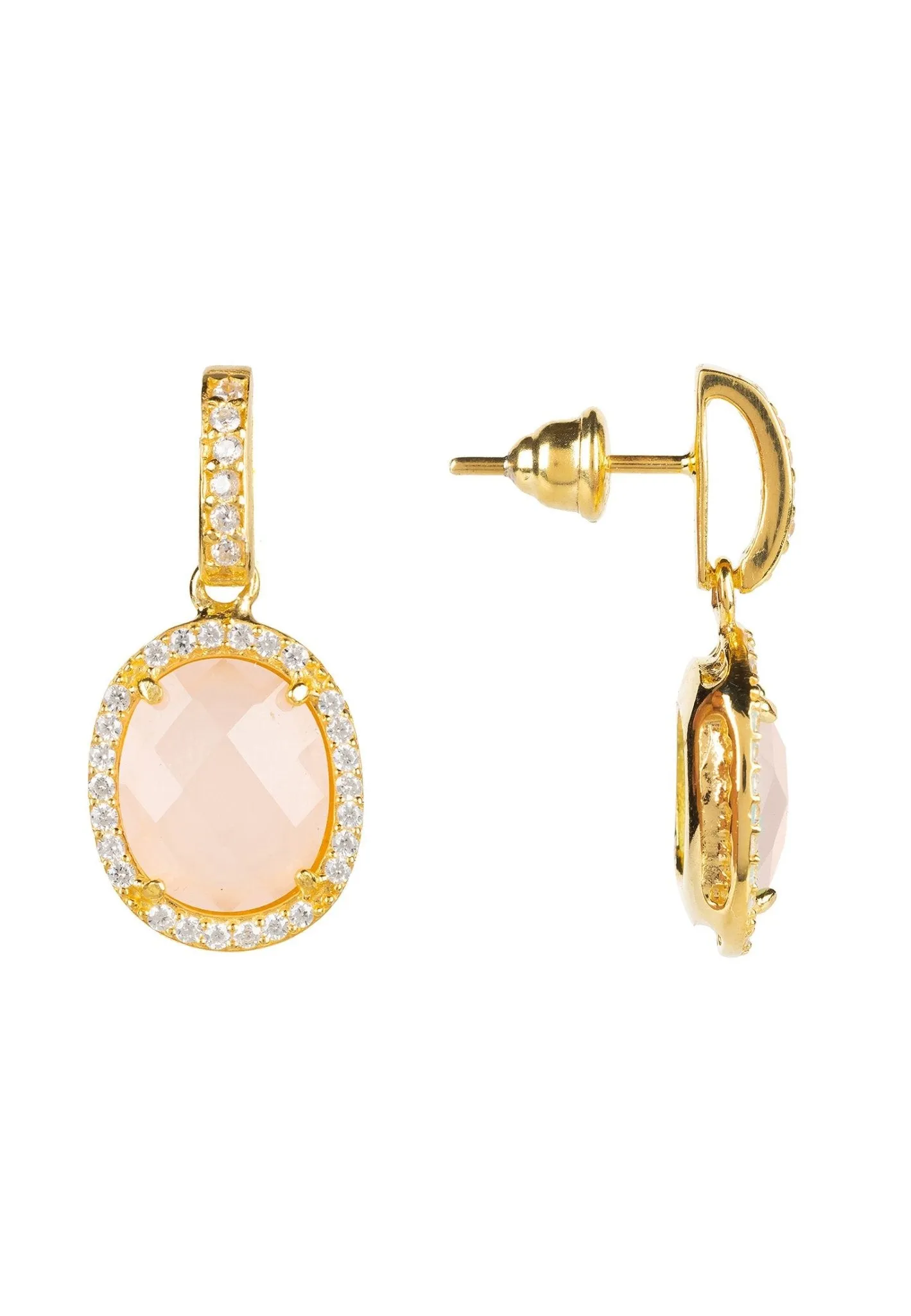 Beatrice Oval Gemstone Drop Earrings Gold Rose Quartz