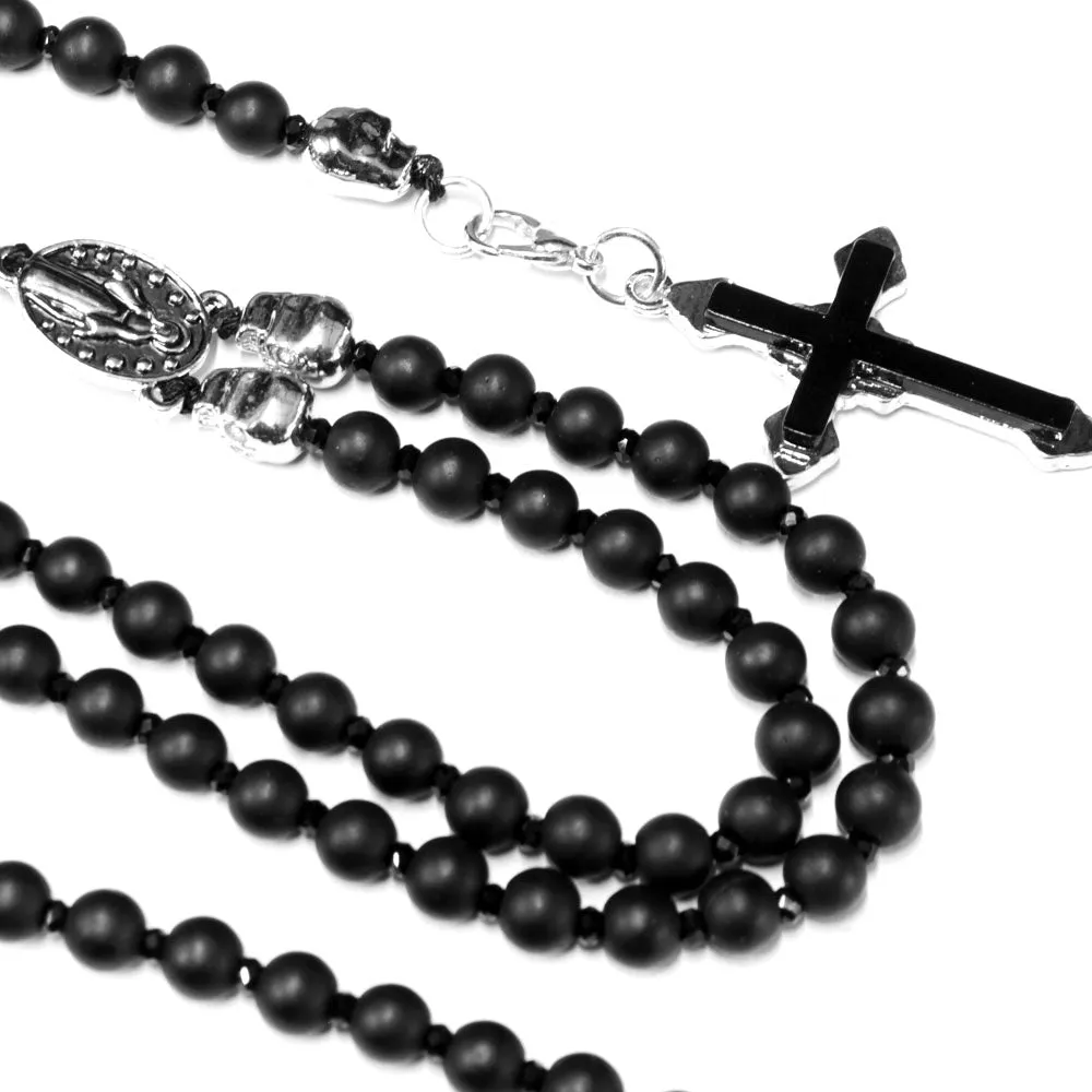 Black Onyx and Facetted Crystal Rosary Chain 6mm beads x 30 inches