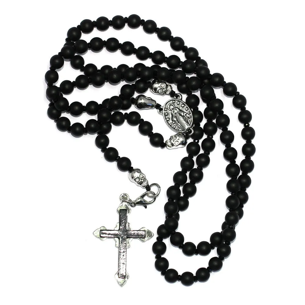 Black Onyx and Facetted Crystal Rosary Chain 6mm beads x 30 inches