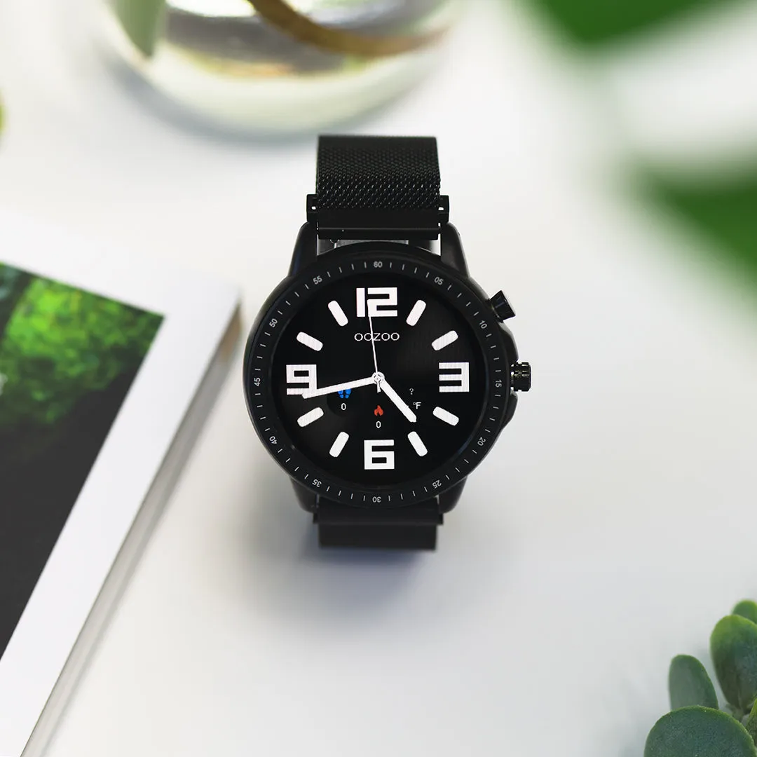 Black OOZOO smartwatch with black metal mesh bracelet - Q00309