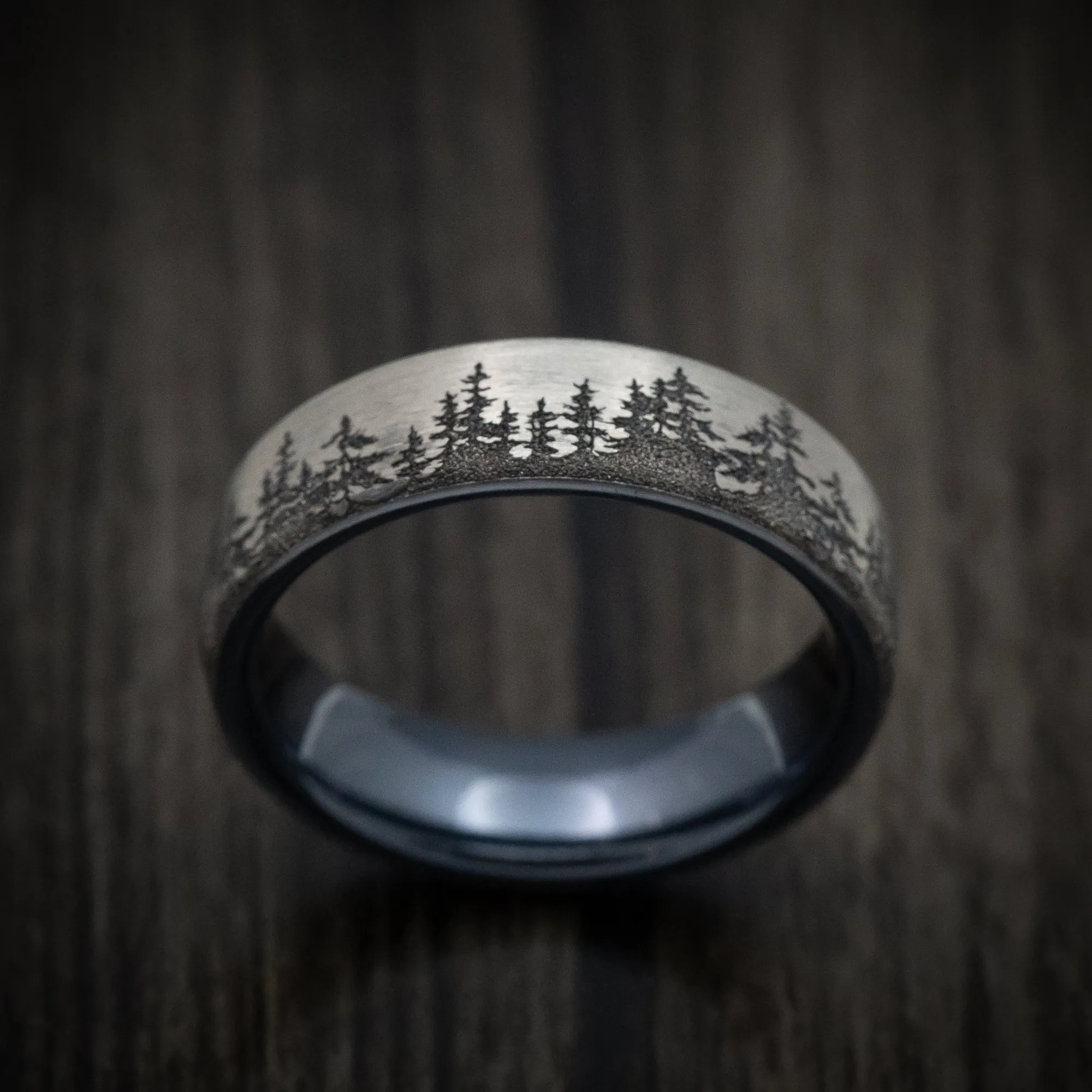 Black Titanium Spruce Pine Tree Men's Ring