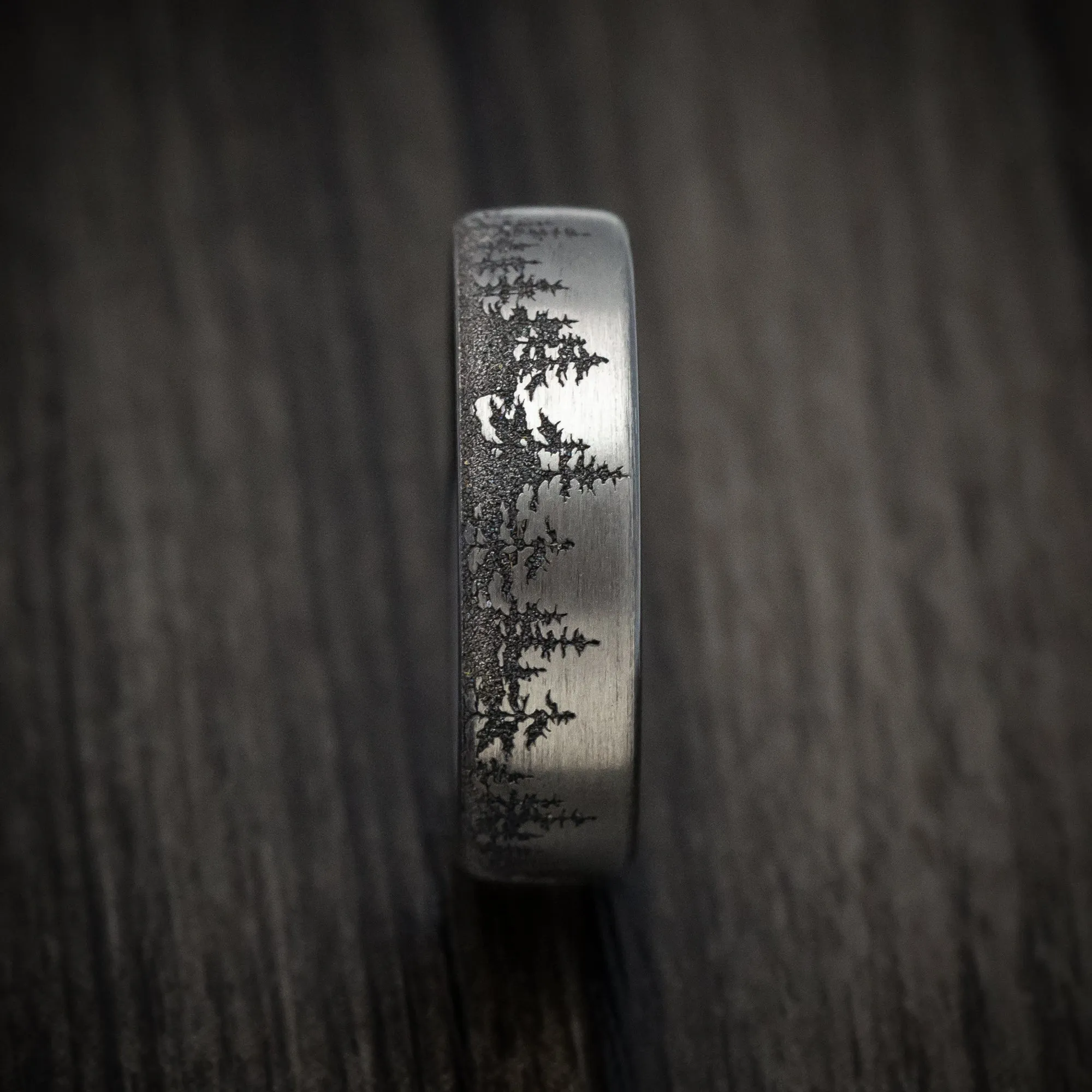 Black Titanium Spruce Pine Tree Men's Ring