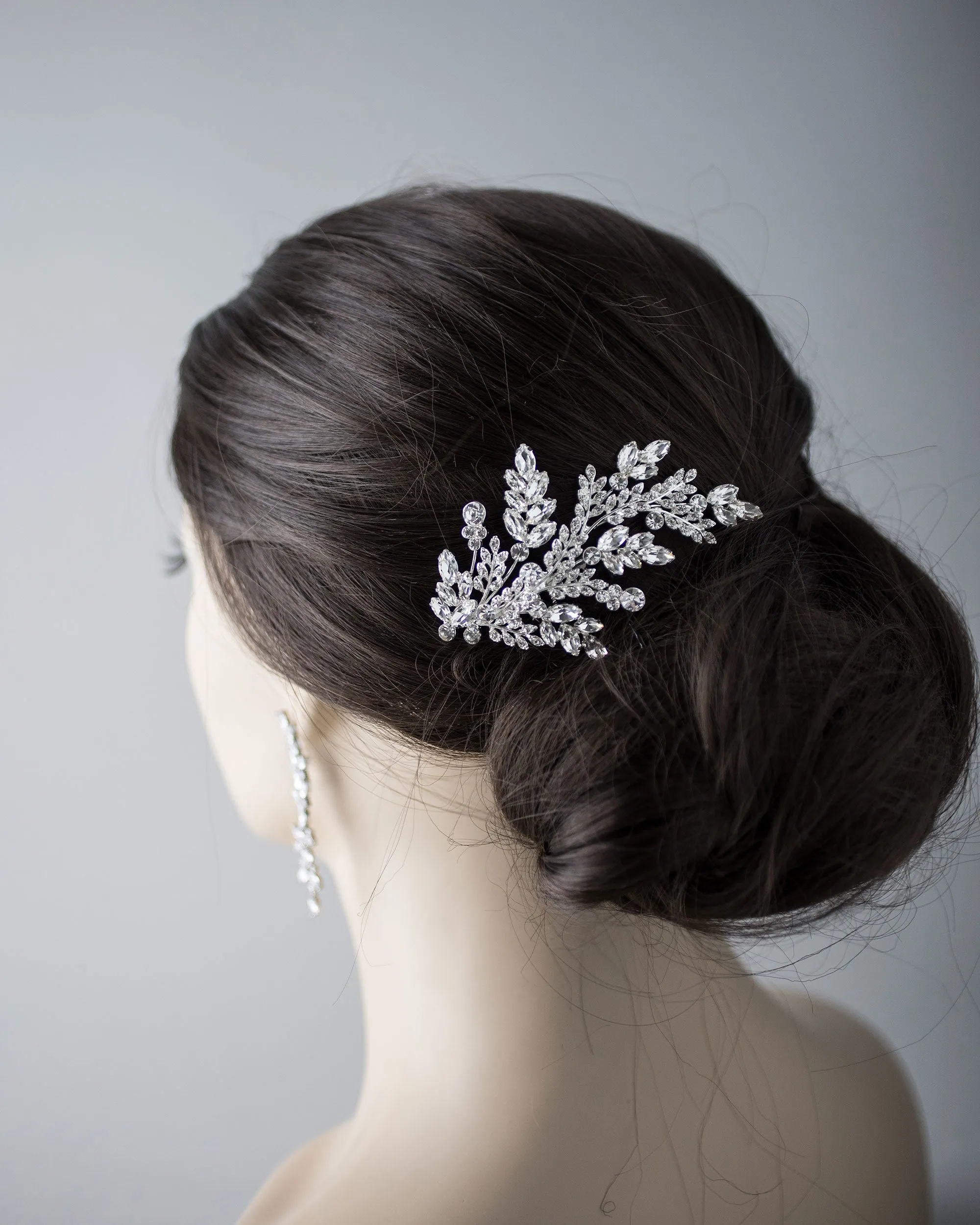 Bridal Comb of Delicate Crystal Fern Fronds