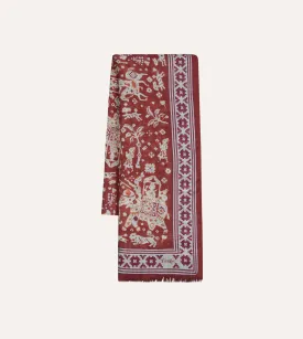Elephants Print Wool-Silk Scarf in Burgundy Mughal Style