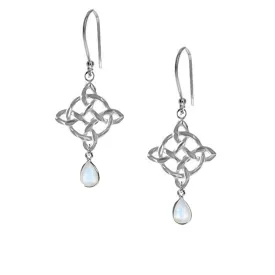 Celtic Drop Earrings With Moonstone Teardrops